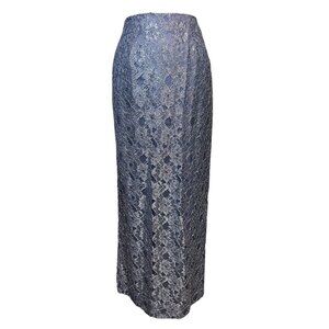 Long and dressy light blue floral lace skirt